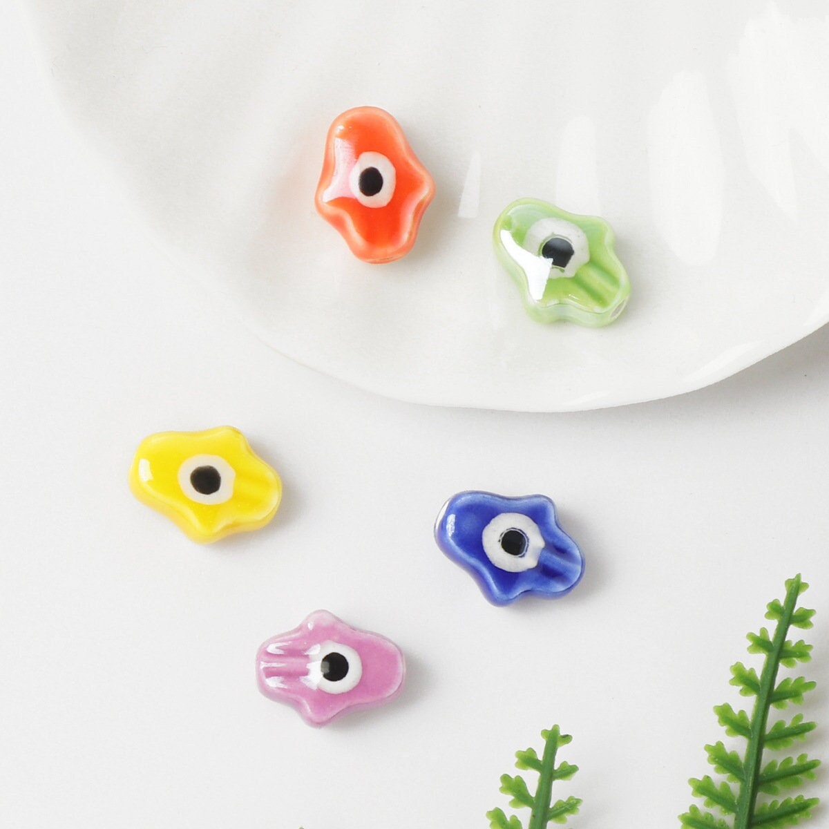 15mm Assorted Turkish Evil Eye Beads | Hand-Painted Ceramic Beads with 2mm Hole for Jewelry Making & Macrame