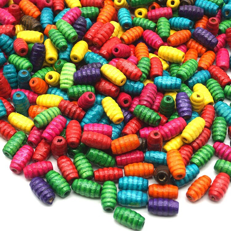 900 Assorted Wooden Beads 15x8mm – Large Hole Craft & Macrame Beads
