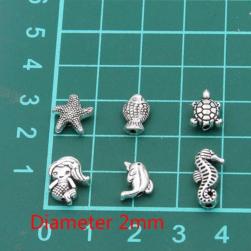 30 Sea Life Metal Beads – Mermaid, Turtle, Dolphin & Nautical Charms