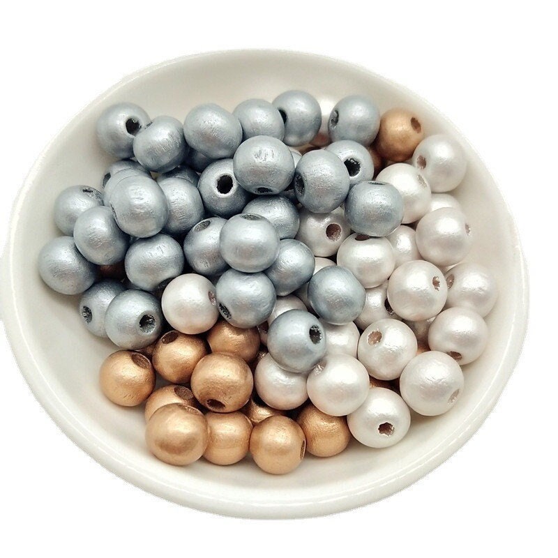 200 Metallic Wooden Beads 8mm – Gold or Silver Spacer Beads