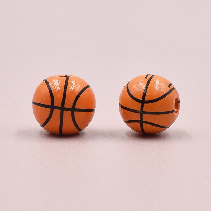 1/10/20PCS 16mm Printed Wooden Beads | Sports Balls Macrame Beads with 4mm Hole | Basketball, Football, Volleyball, Tennis, Baseball Beads for Jewelry Making