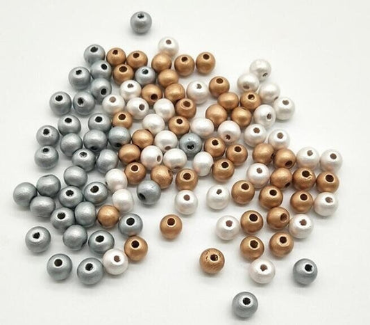 200 Metallic Wooden Beads 8mm – Gold or Silver Spacer Beads