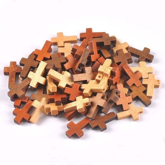 50 Wooden Cross Charms 22mm – Christian Jewelry Making Supplies