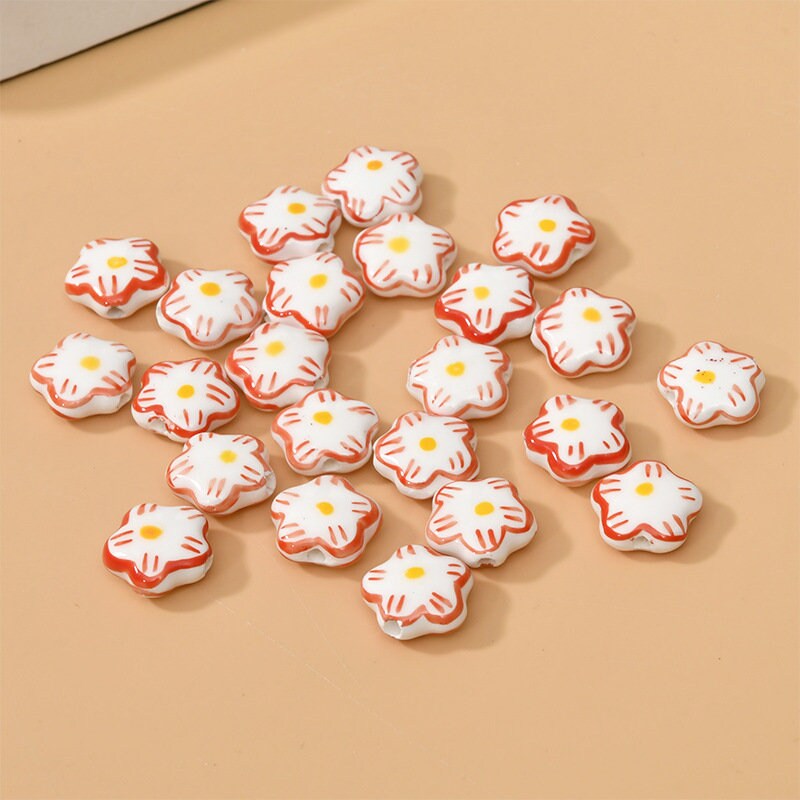 Hand-Painted Ceramic Flower Beads - Large Hole, 15mm for Jewelry & Macramé