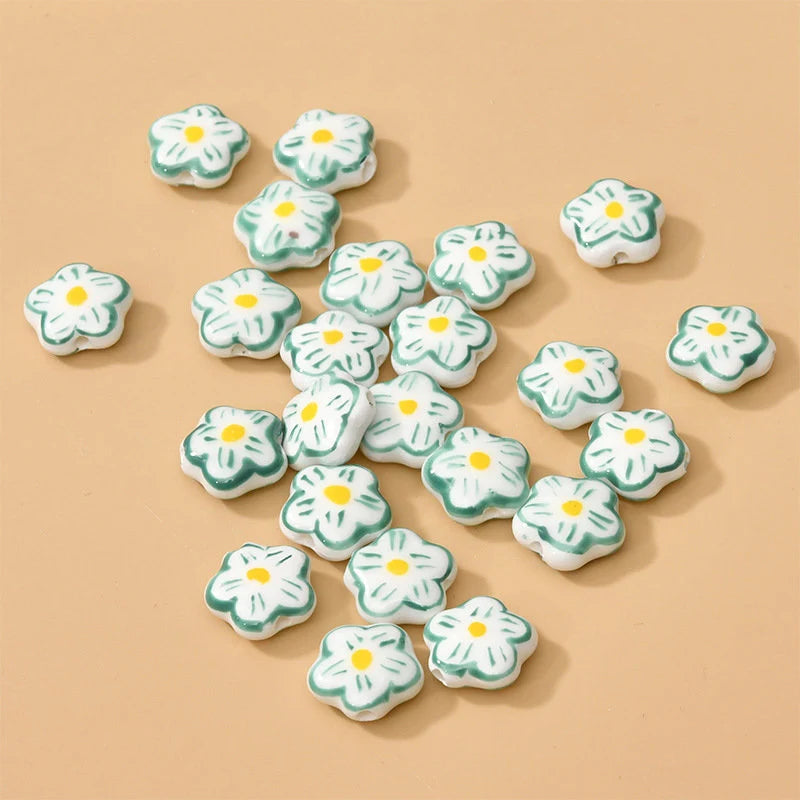 Hand-Painted Ceramic Flower Beads - Large Hole, 15mm for Jewelry & Macramé