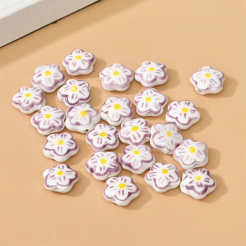 Hand-Painted Ceramic Flower Beads - Large Hole, 15mm for Jewelry & Macramé