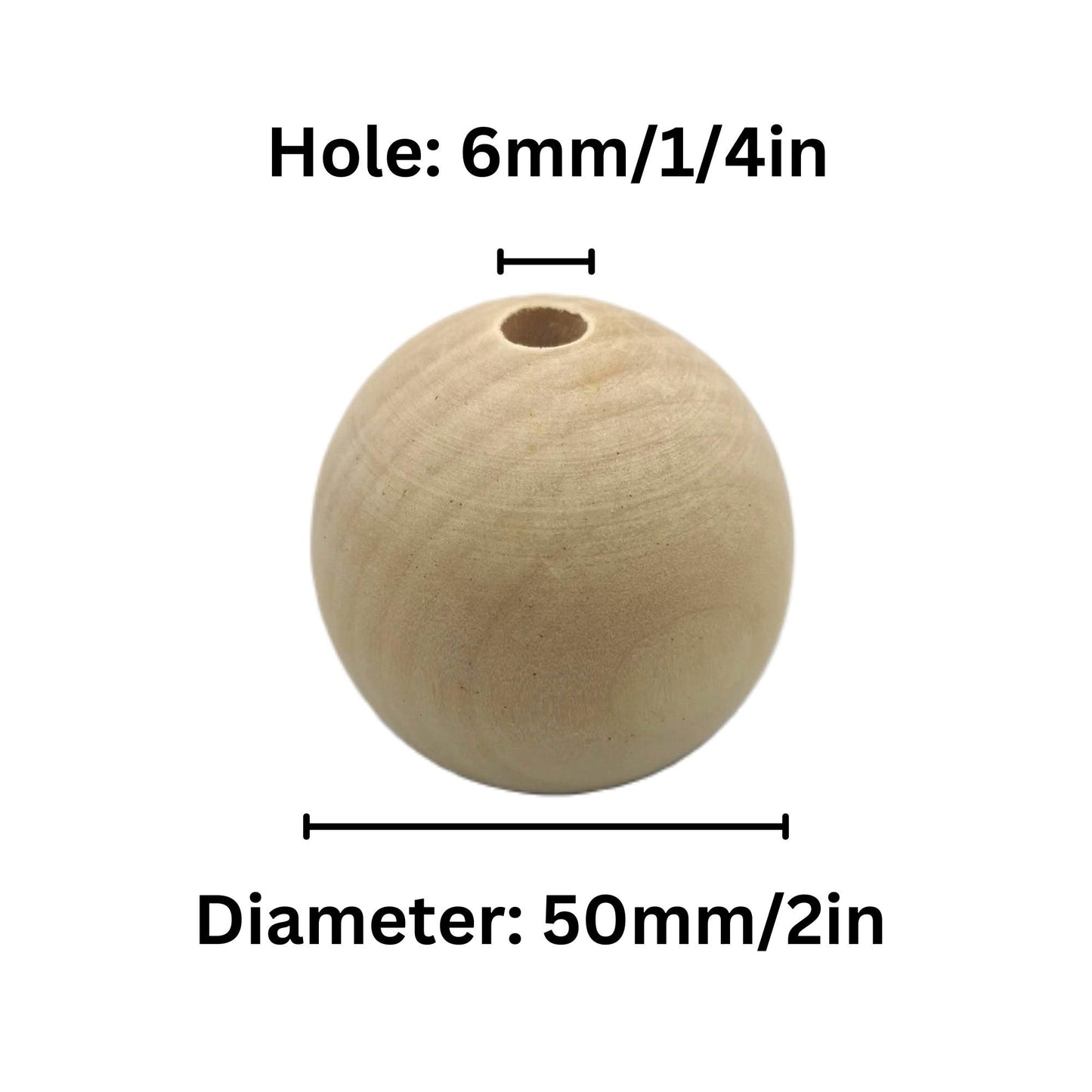 Extra Large Macrame Beads - 50mm Round Wooden Beads with 6mm Hole for DIY Crafts