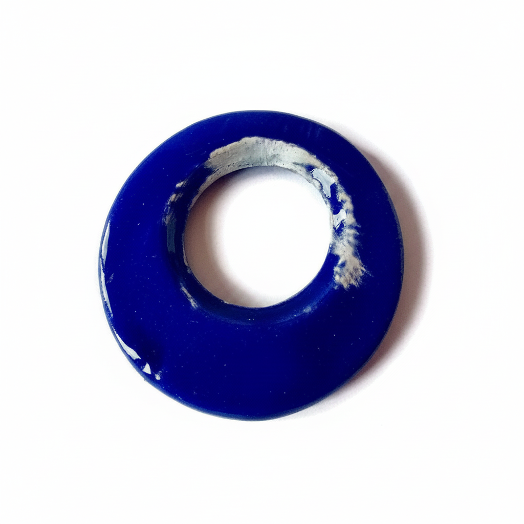 Designer Handmade Ceramic Pendant - Large Round Dark Blue Pendant on white background