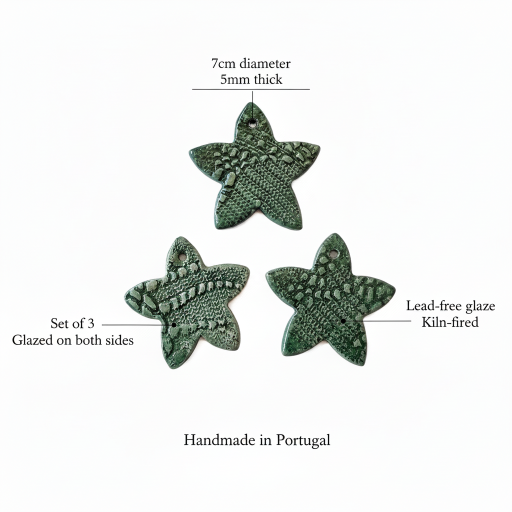 Three unique ceramic Christmas ornaments