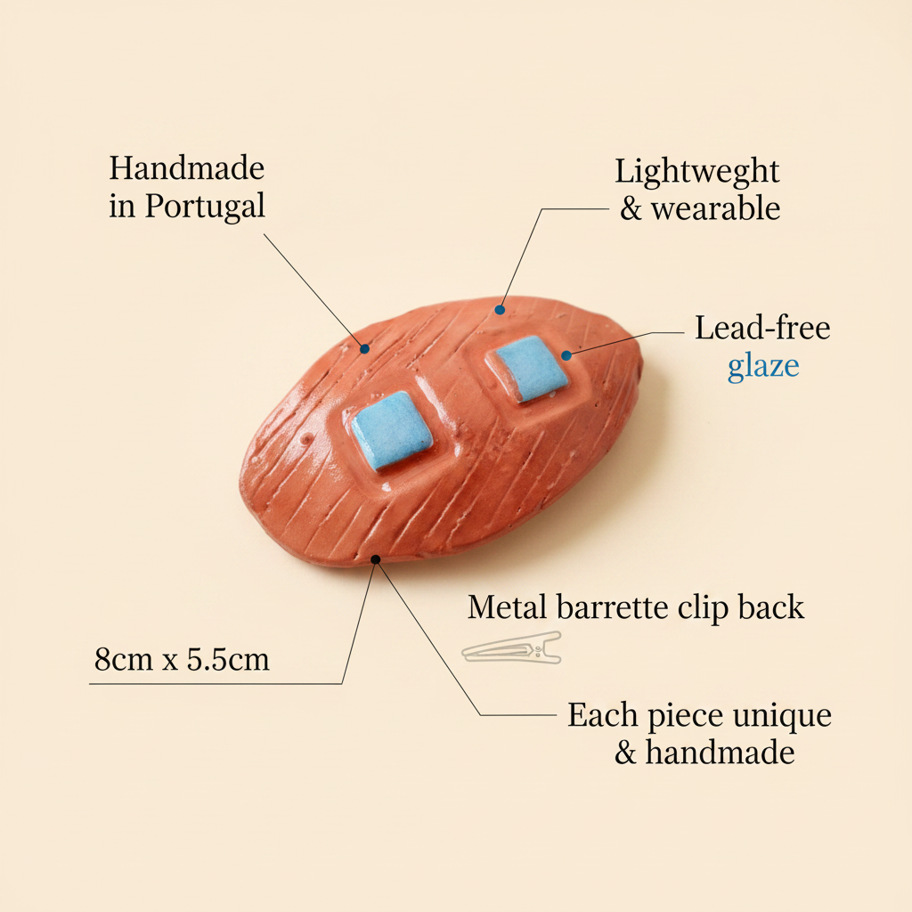 Size guide for large handmade ceramic hair barrette