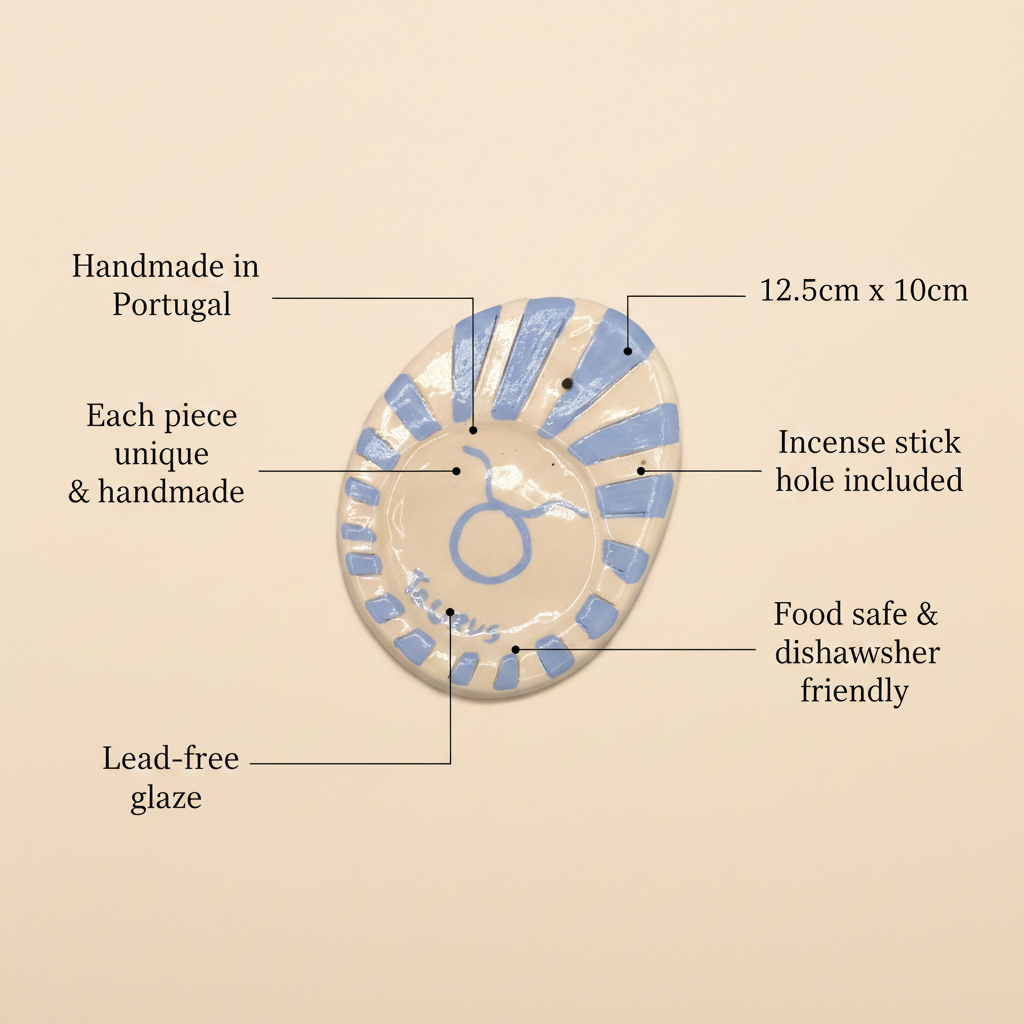 Size guide for handmade ceramic Taurus incense holder
