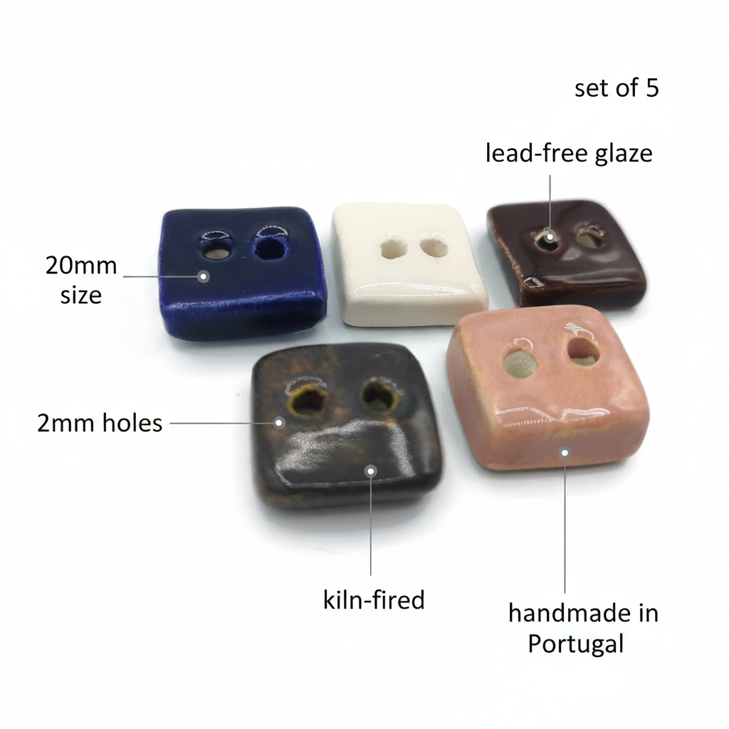 20mm square ceramic buttons with 2mm holes