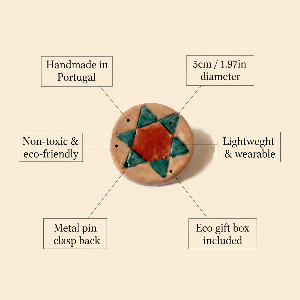 Size details for handmade ceramic star brooch