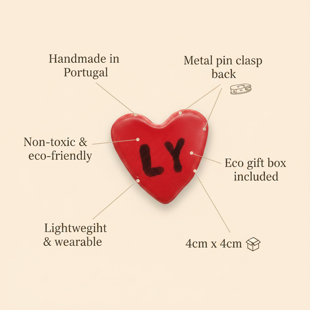 Gift box details for ceramic heart brooch