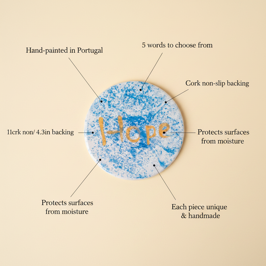 Size guide for handmade blue ceramic coaster