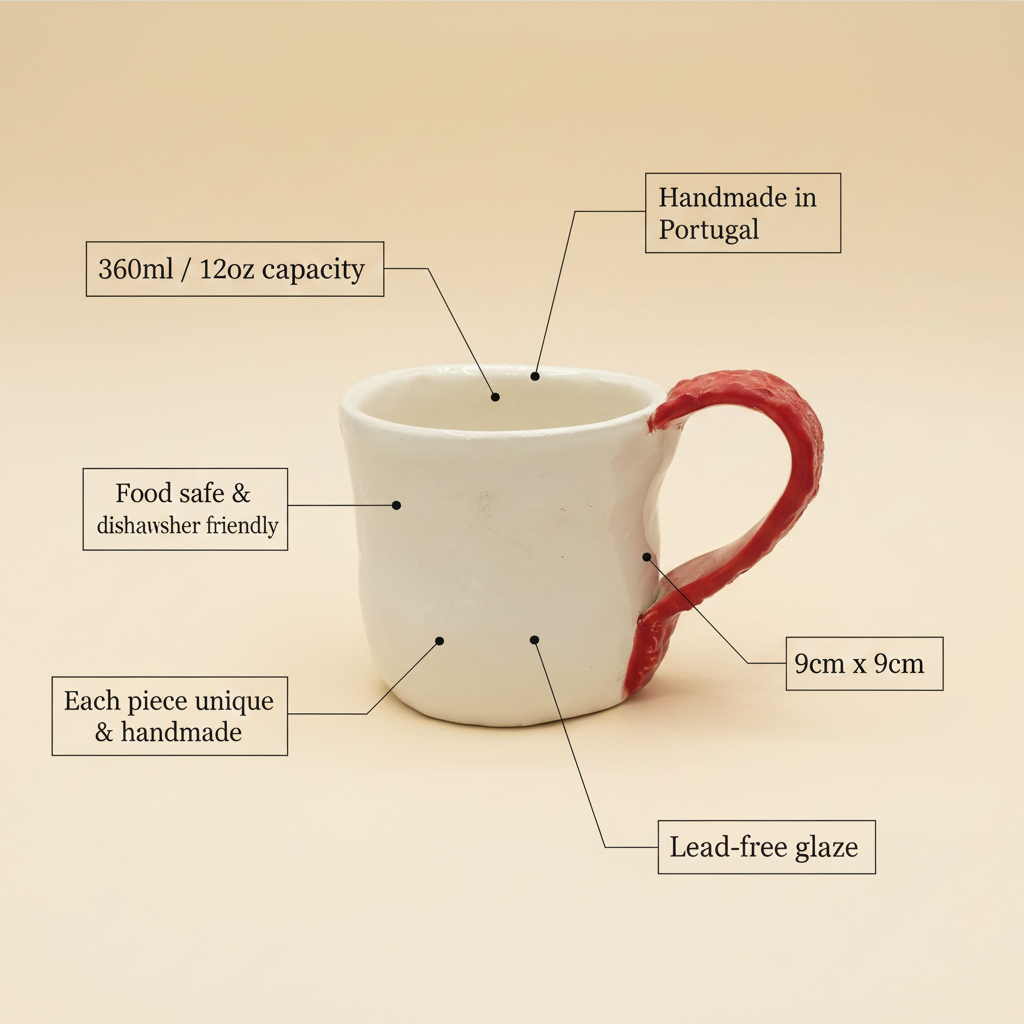 Size details for 12 oz handmade ceramic mug