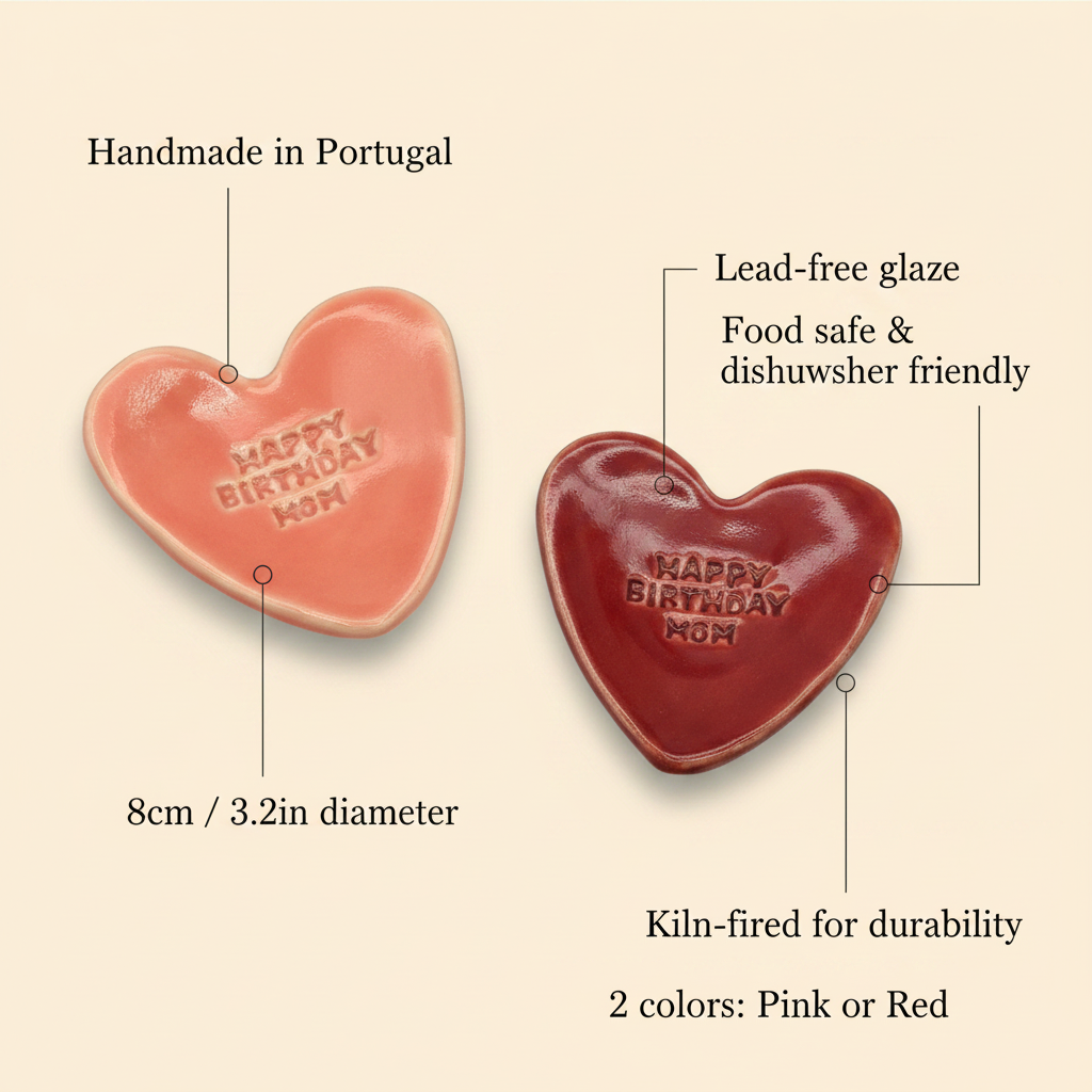 Size details for handmade ceramic heart ring dish