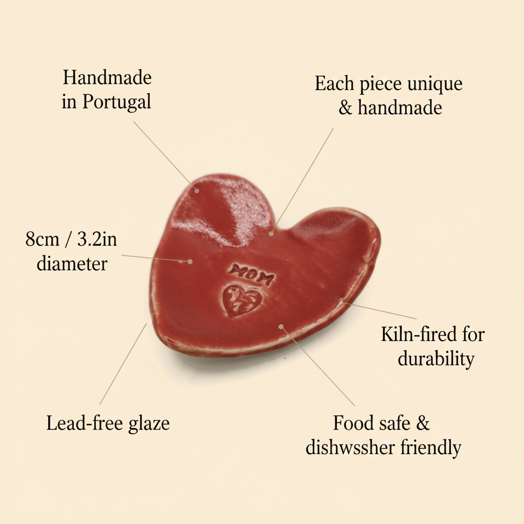 Size details for red ceramic heart ring dish