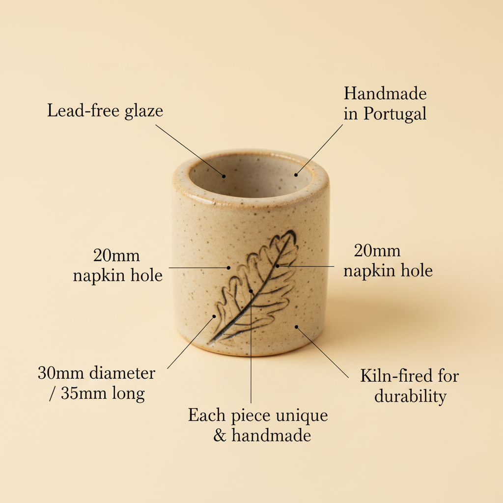 Handmade ceramic leaf napkin ring size detail