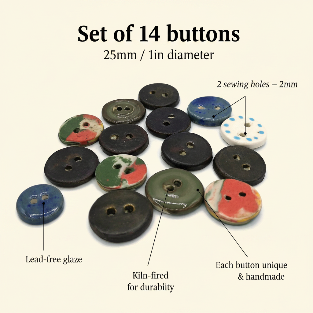 Size guide for 25mm handmade ceramic sewing buttons