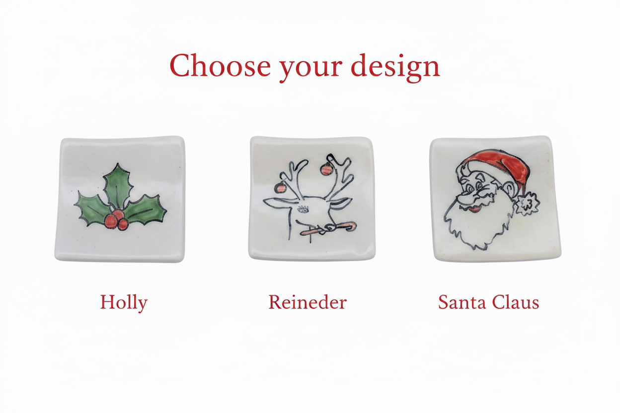 Details of handmade ceramic Christmas trinket dish