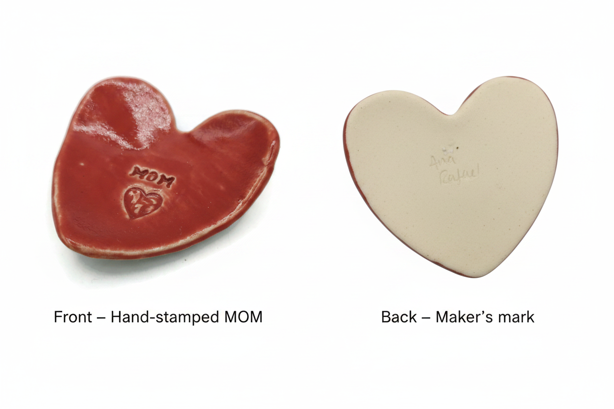 Handmade ceramic heart dish features