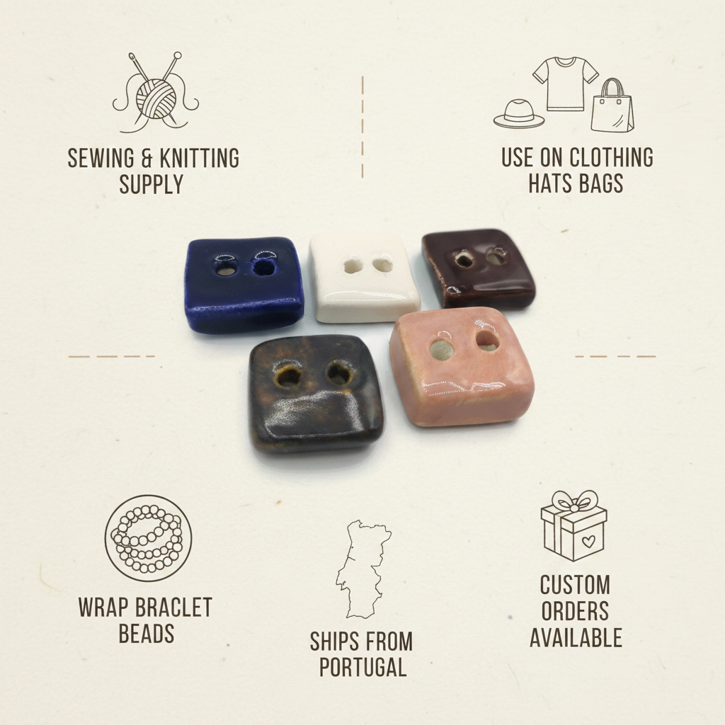 Handmade ceramic sewing buttons with square shapes