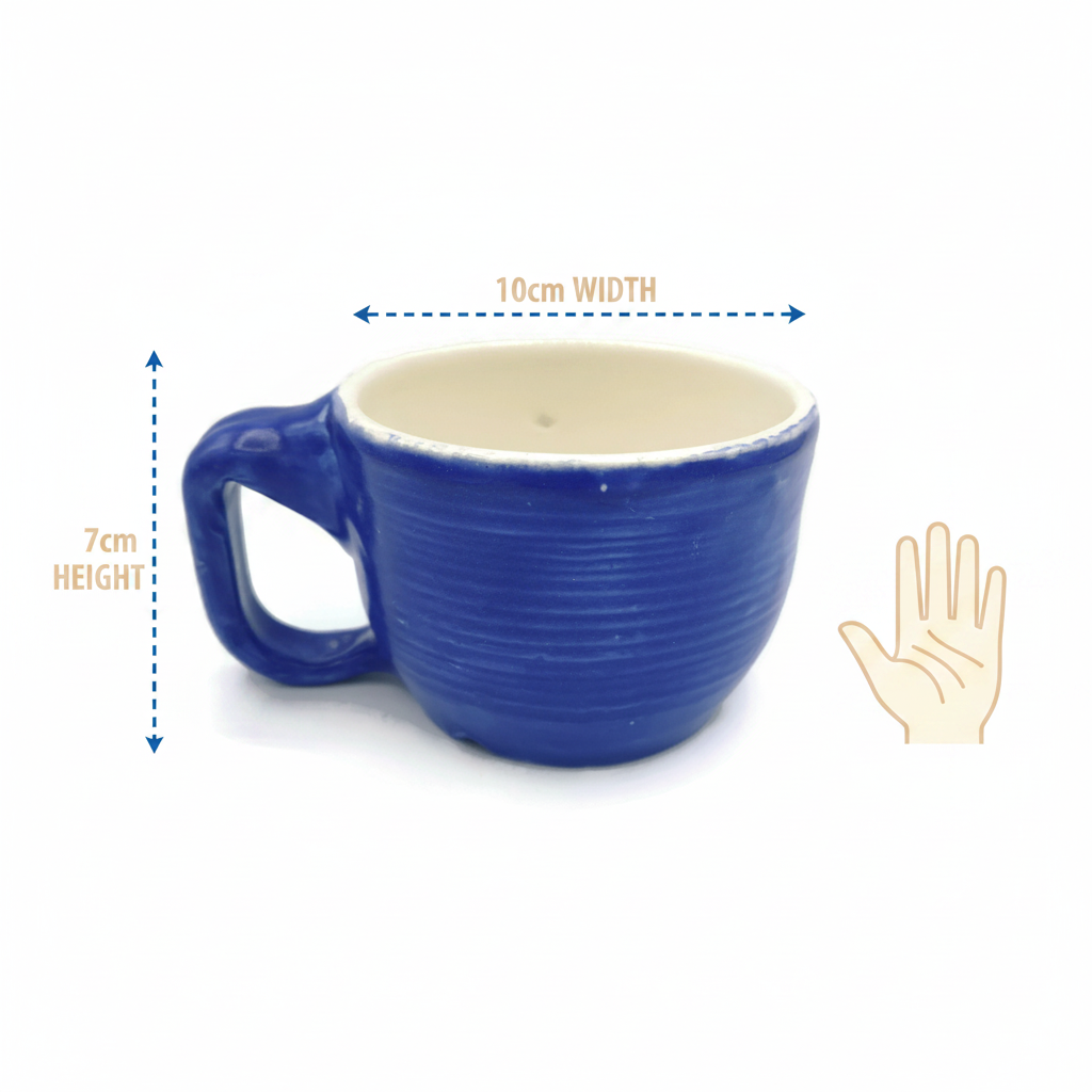 Handmade ceramic mug with blue glazed finish