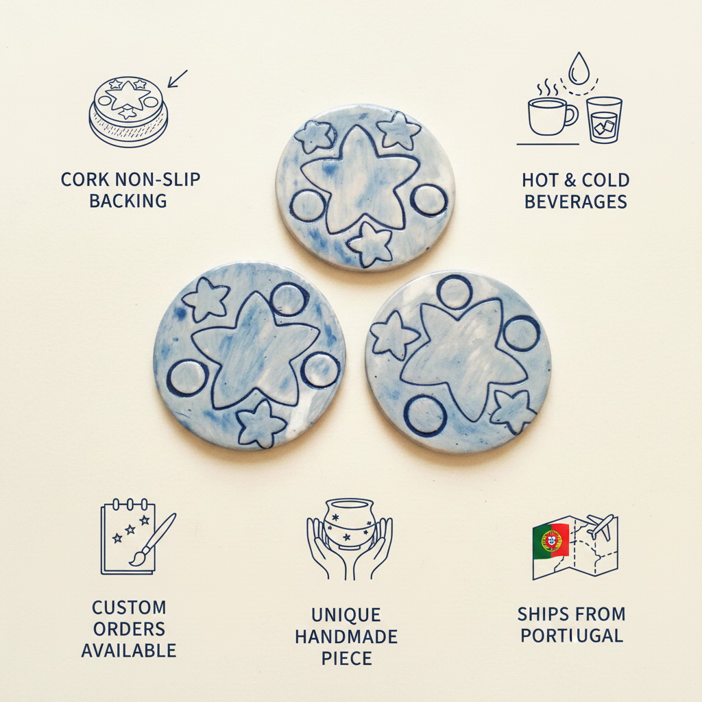 Blue ceramic coasters with star designs