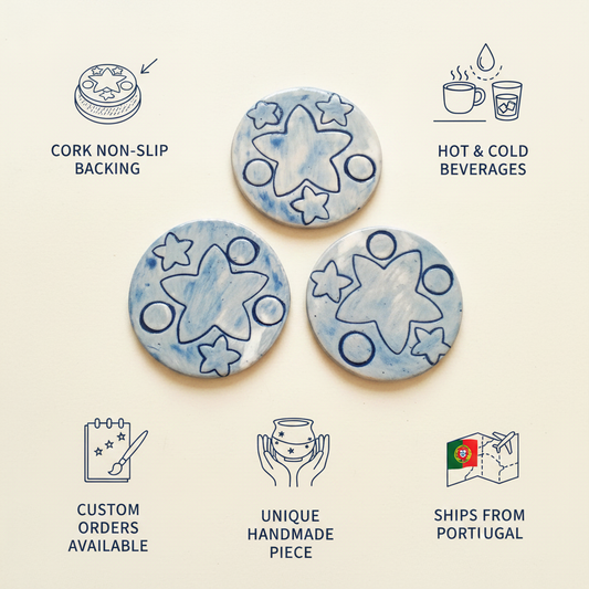 Blue ceramic coasters with star designs