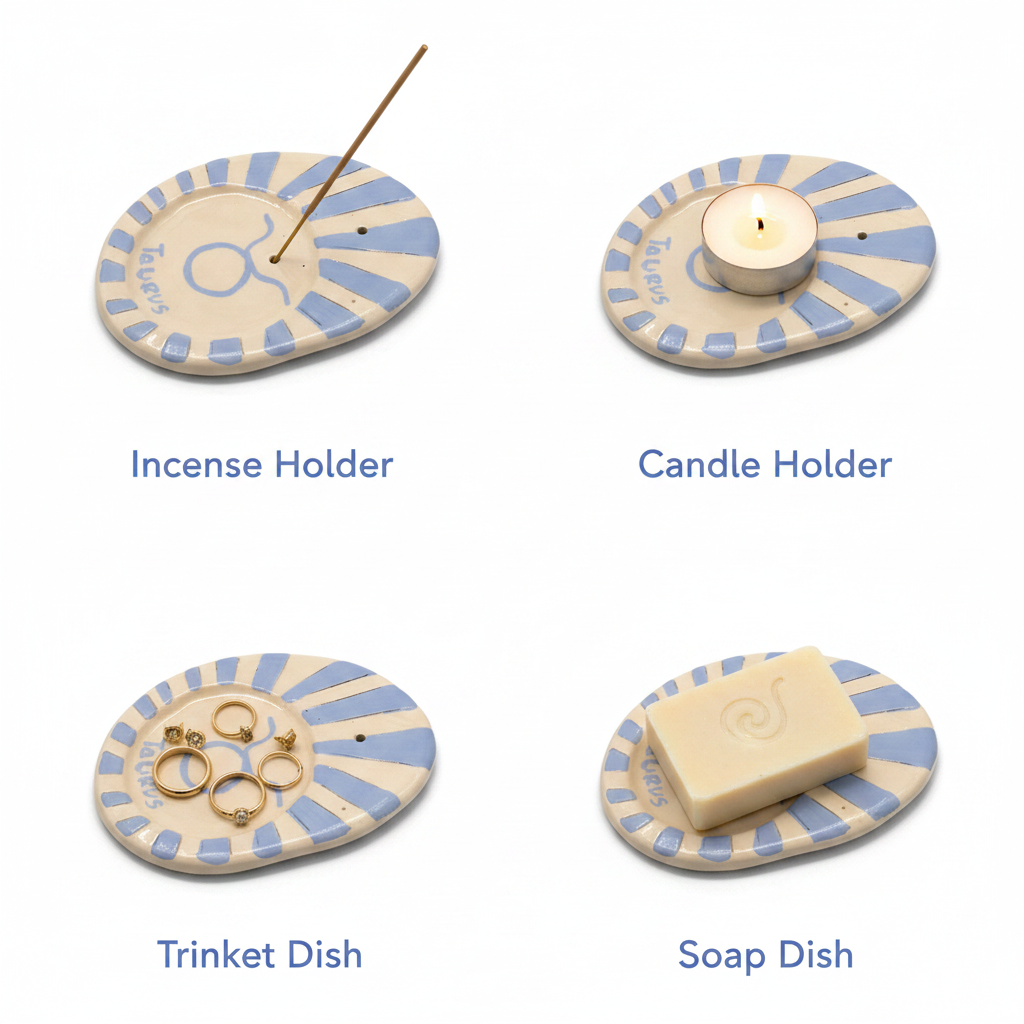 Details of blue and white Taurus incense holder