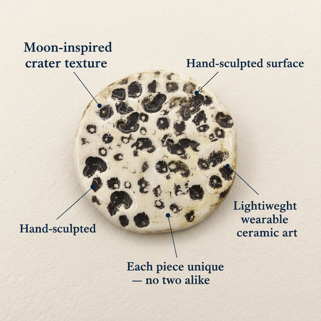 Size guide for handmade ceramic moon brooch