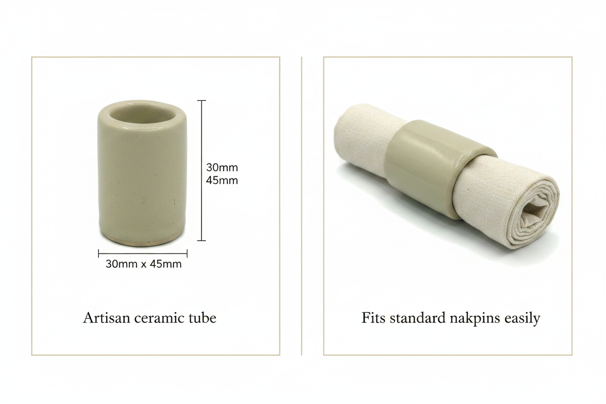 Beige stoneware napkin ring size detail