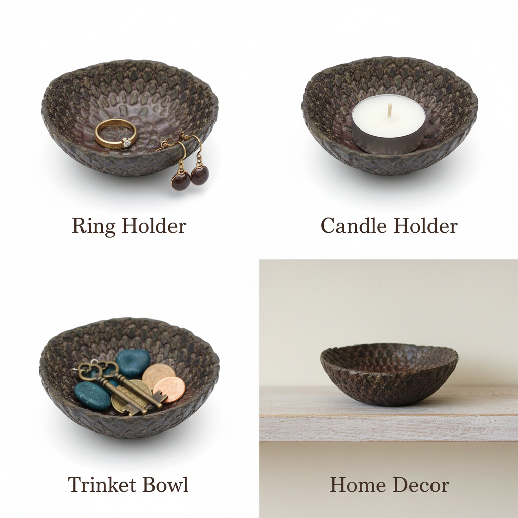 Details of brown and copper ceramic trinket bowl