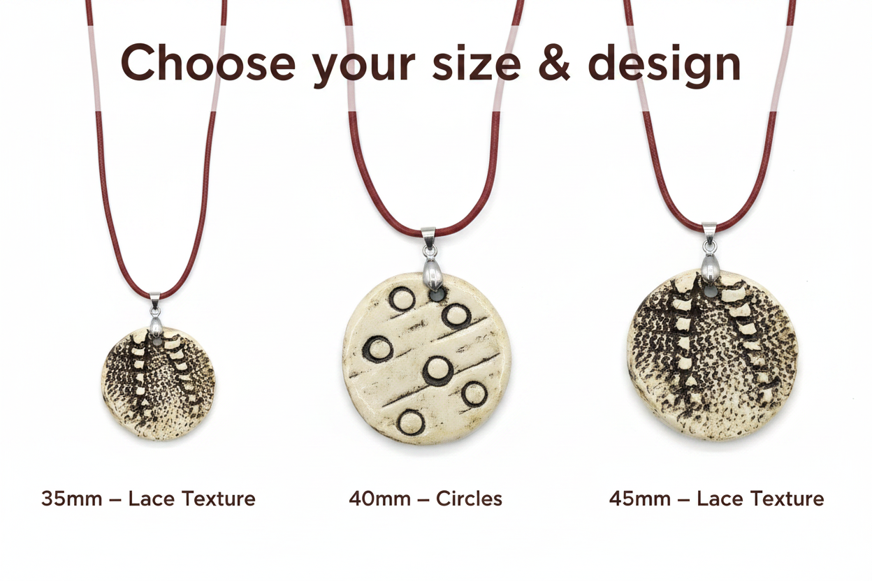 Size guide for handmade ceramic pendant options