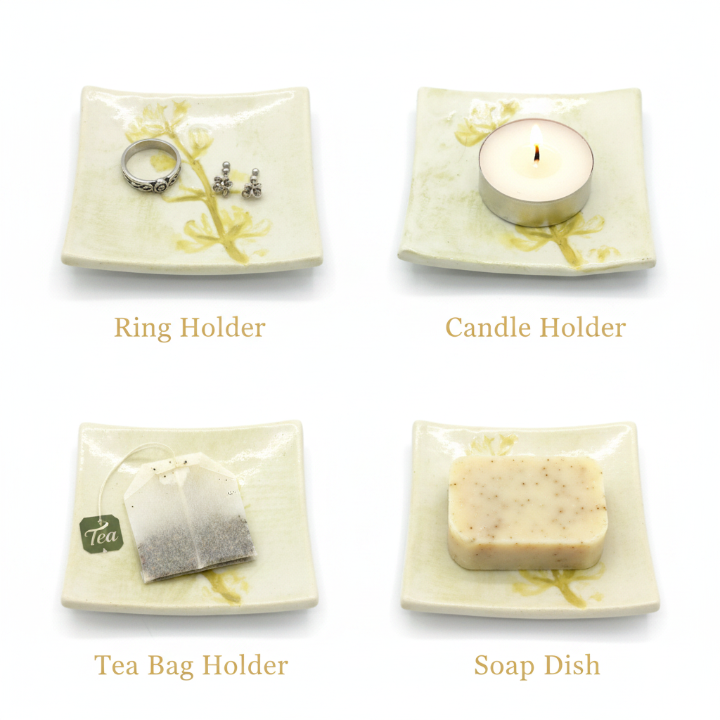 Details of handmade ceramic trinket dish set