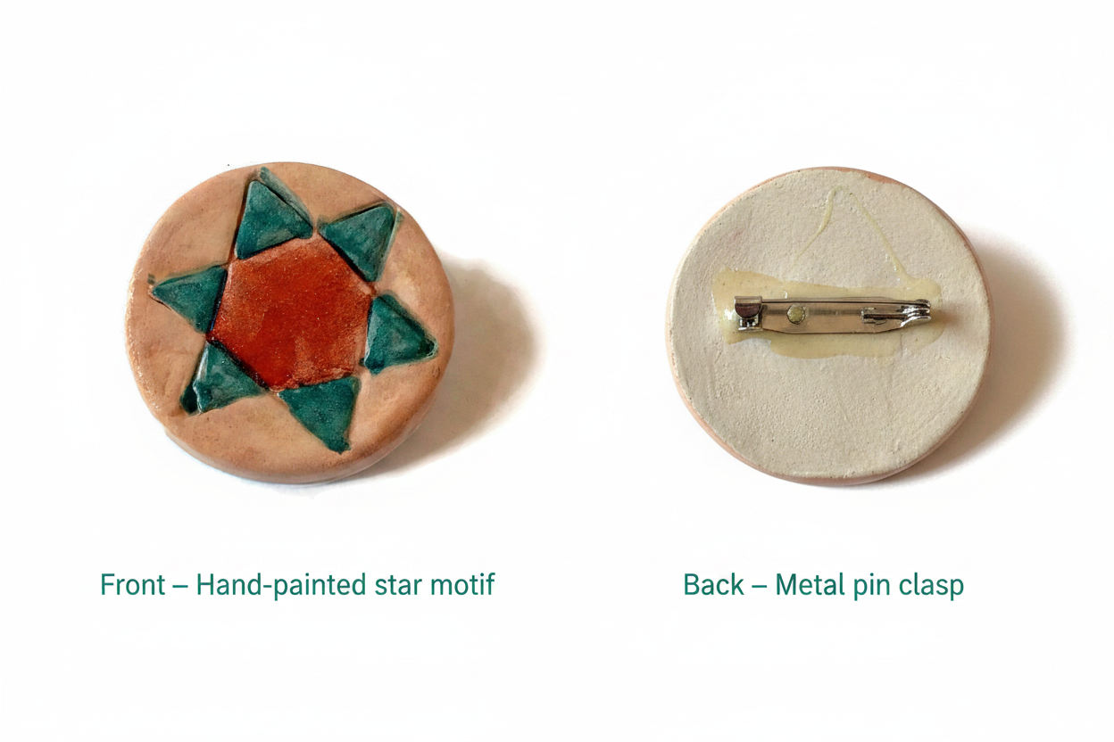 Hand-painted finish on ceramic star brooch