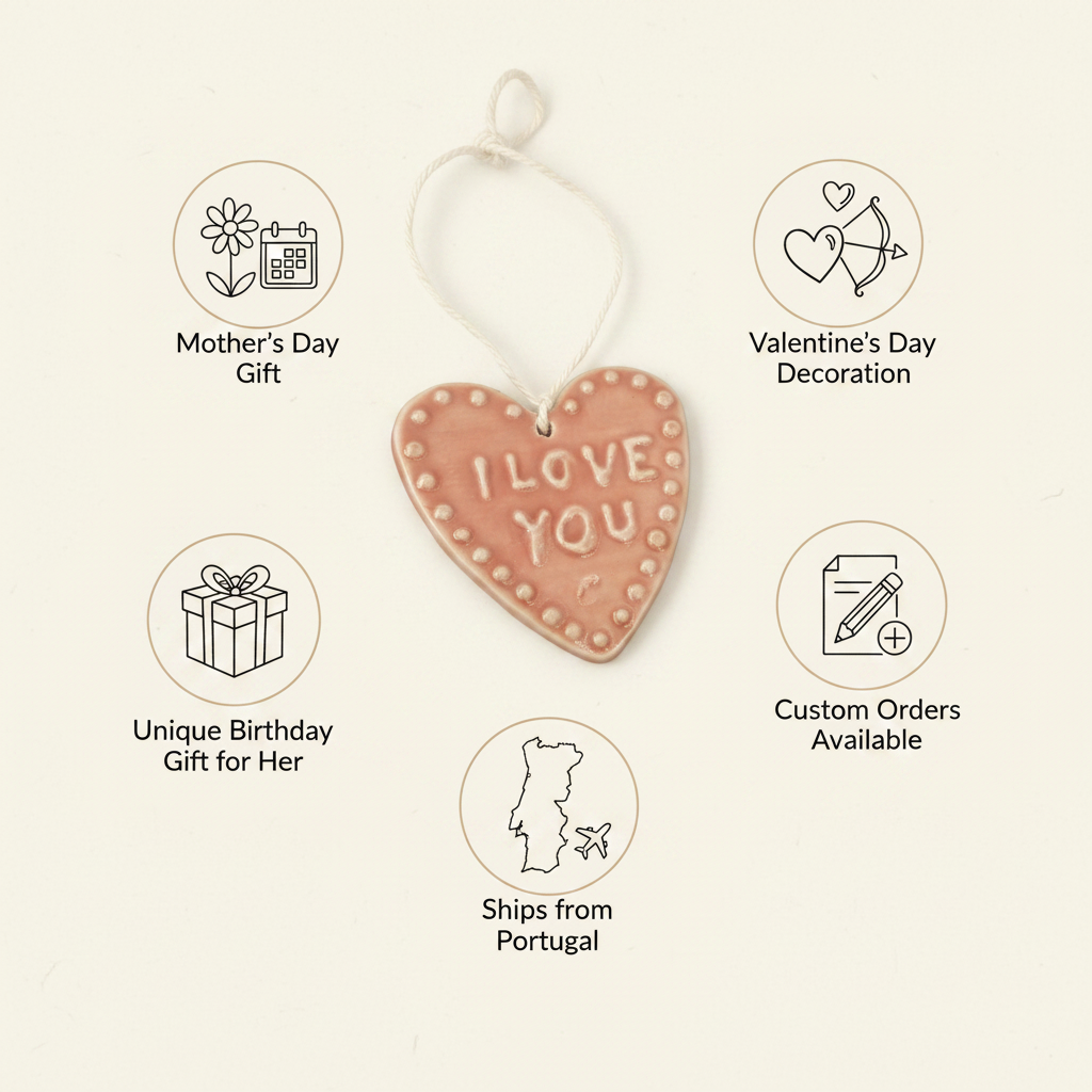 Handmade ceramic heart displayed as home decor