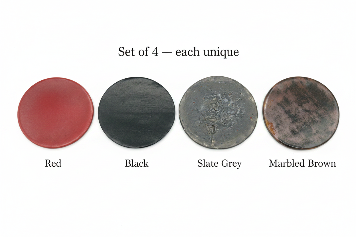 Textured handmade ceramic coasters with cork backing
