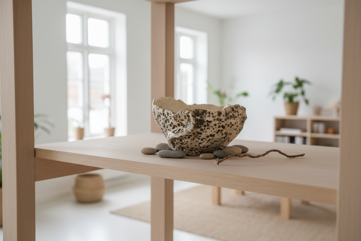 Handmade ceramic planter bowl styled in an indoor home setting
