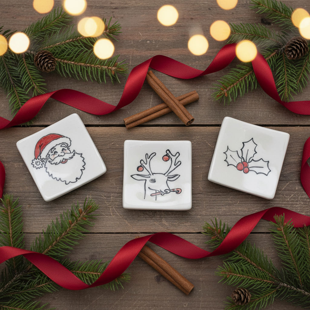 Christmas ceramic trinket dish in festive home setting