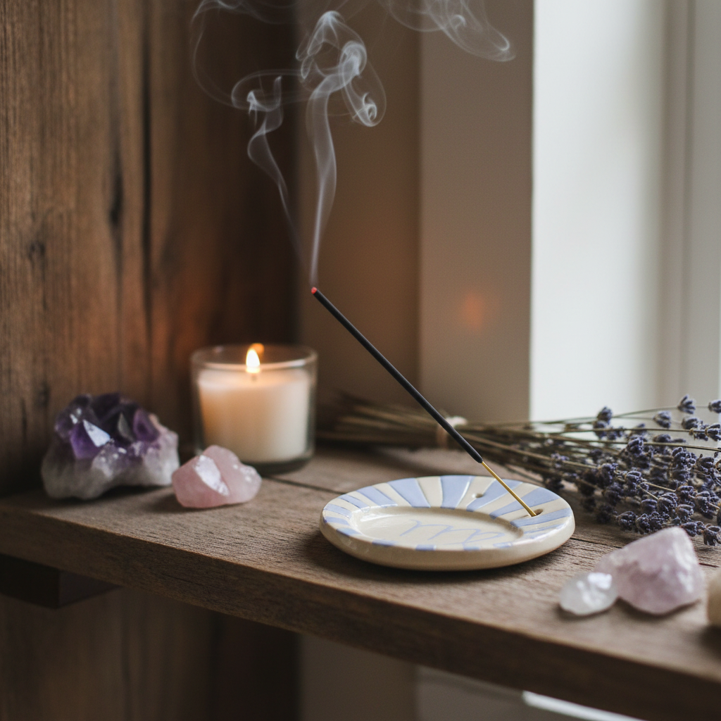 Blue ceramic incense holder for sticks and cones