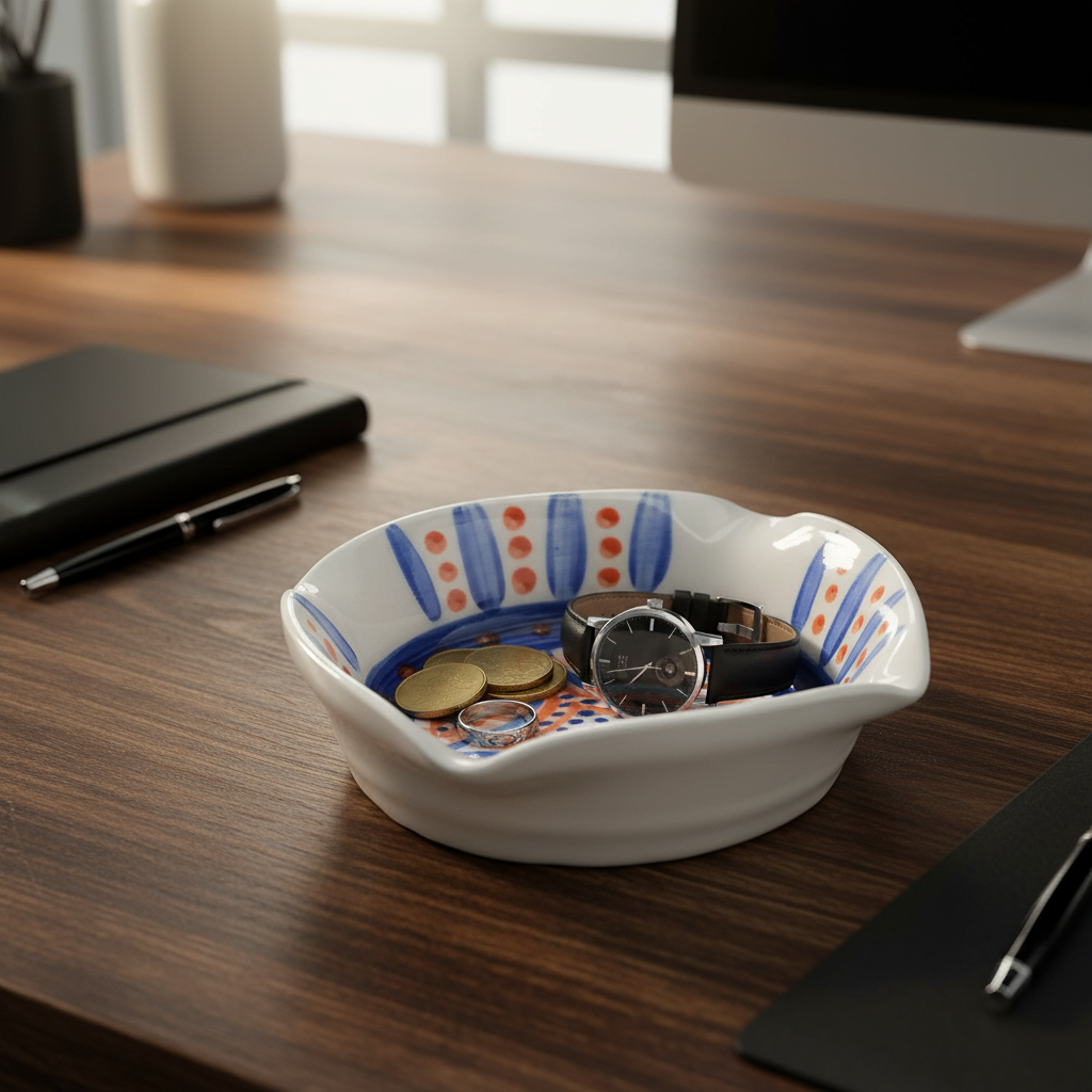 Hand-painted ceramic ashtray on table
