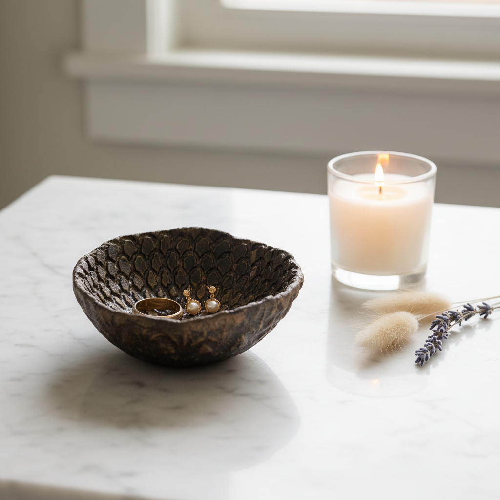 Handmade textured ceramic bowl for jewellery