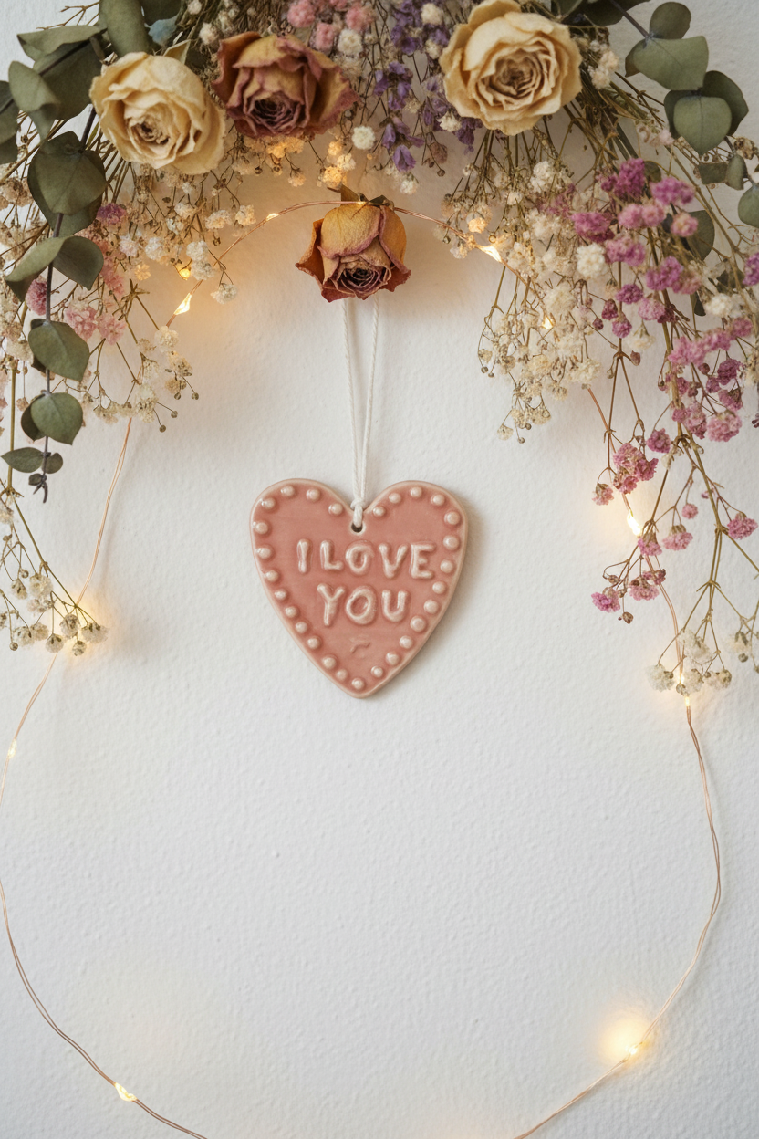 Small pink ceramic heart decoration