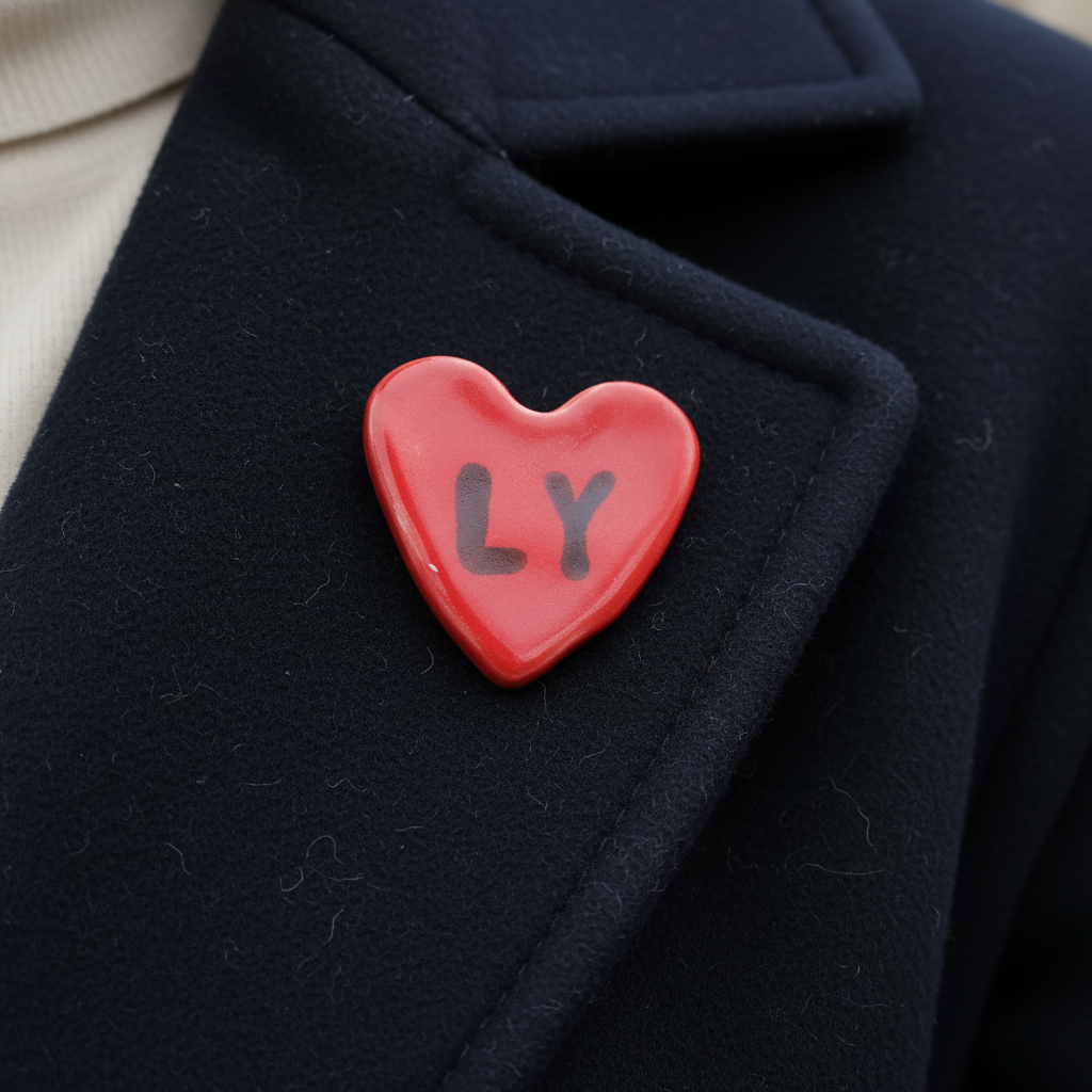 Handmade red ceramic heart pin lifestyle image