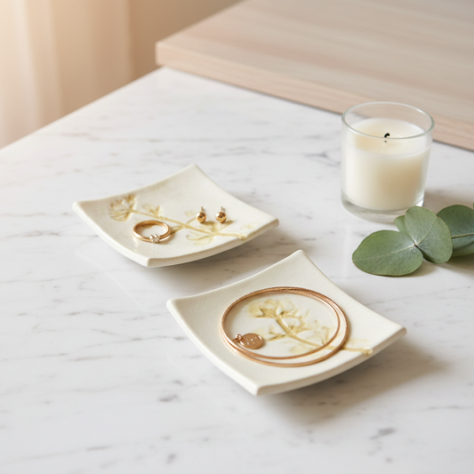 Square ceramic ring dishes in home setting