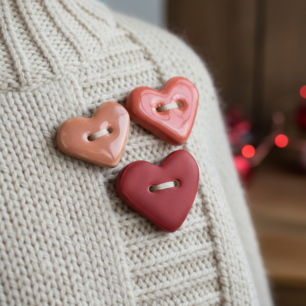 Large ceramic heart sewing buttons lifestyle image