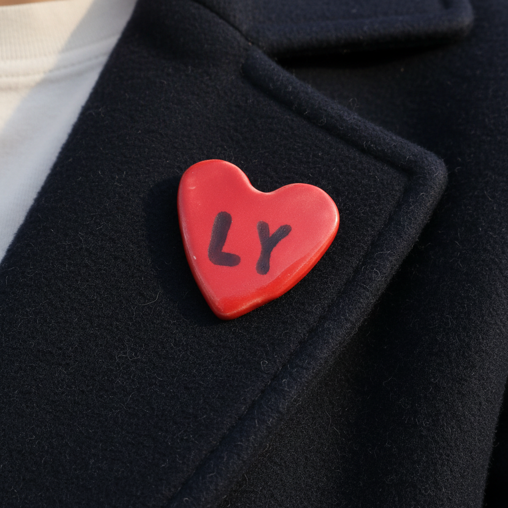 Red ceramic heart pin in a styled setting