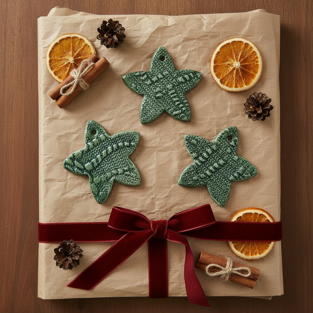 Glazed green ceramic star decoration